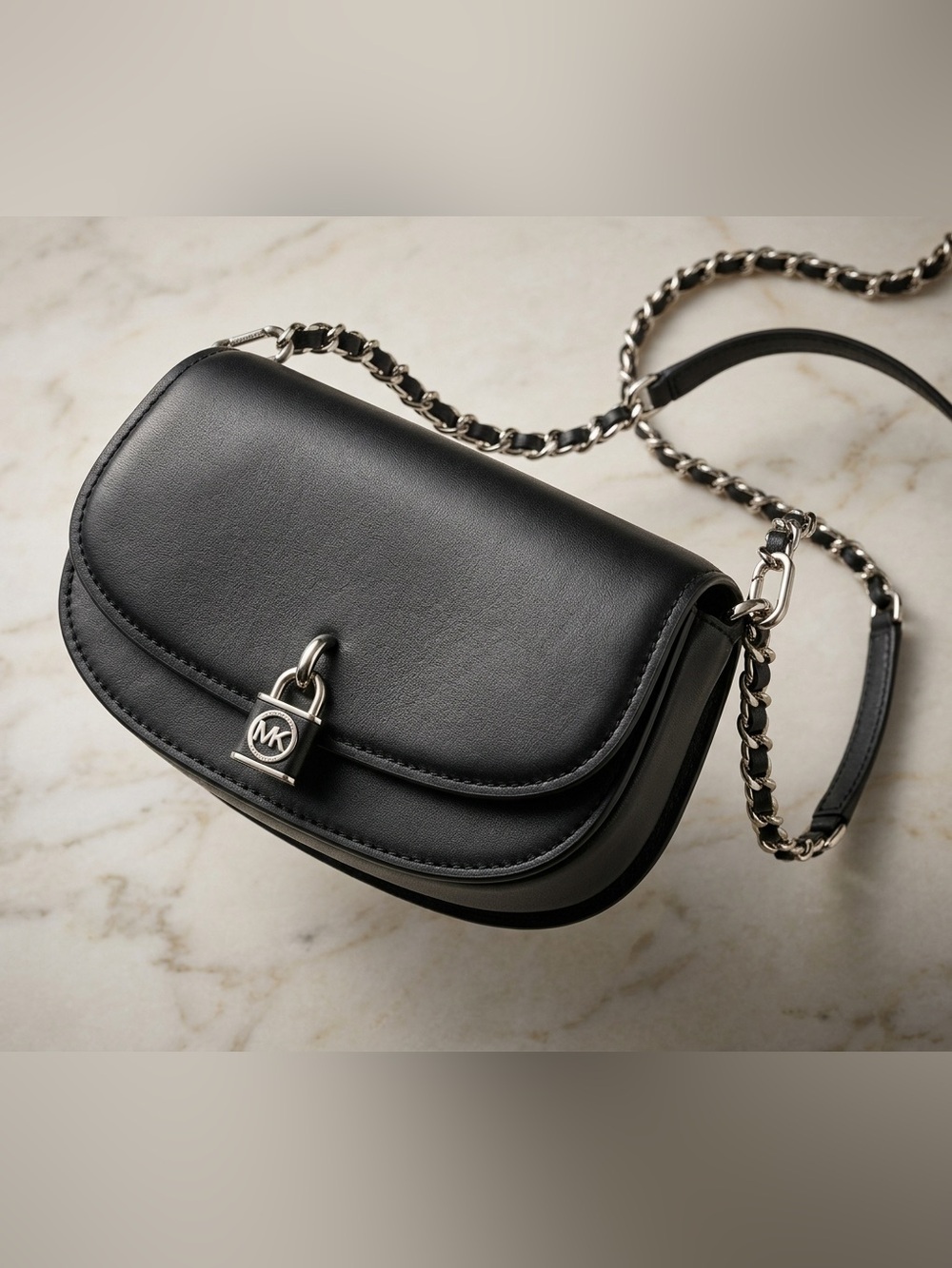 Michael Kors Black Leather Mila Small Chain Sling Messenger Purse / Like New - Picture 4 of 9